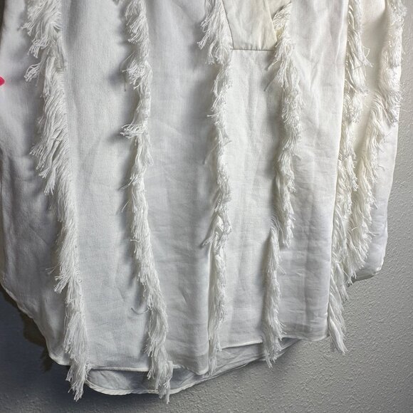DEREK LAM 10 CROSBY Womens Oversized Blouse White Sz 8 Raw Fringe Overlap Back - Picture 12 of 14